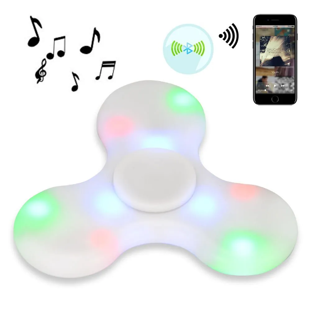 Bluetooth MP3-fingerspelare med färgglada LED-lampor Anti-stress Led Hand Spinner Toy för barn Vuxen julklapp