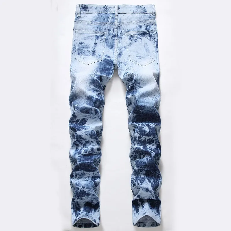 Dye Dye Print Men Jeans Designer Mężczyzna dżinsowe spodnie spodnie zupełnie nowa motocyklista dżinsy hombres proste hombre252m