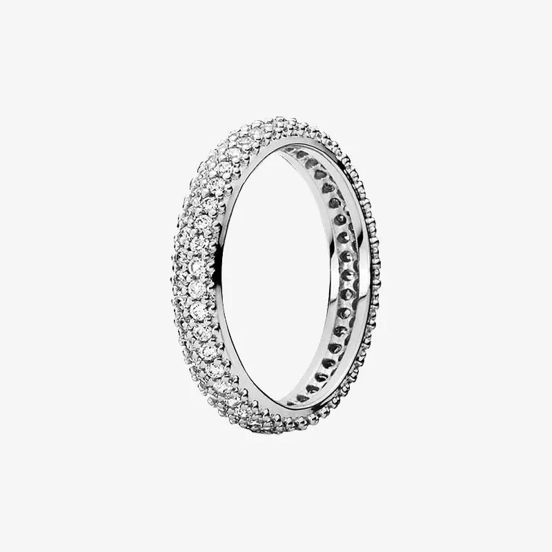 Anel de casamento de diamante completo CZ 925 jóias de prata esterlina para pandora elegante pavimentar anéis de banda conjunto com caixa original para meninas de mulheres