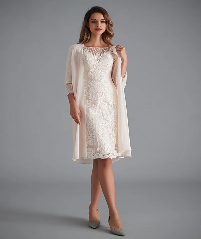 Werbowy Light Pink Women's Mother of the Groom Dresses Tea Length Lace Mother's Dresses with Jacketフォーマルイブニングガウン259w