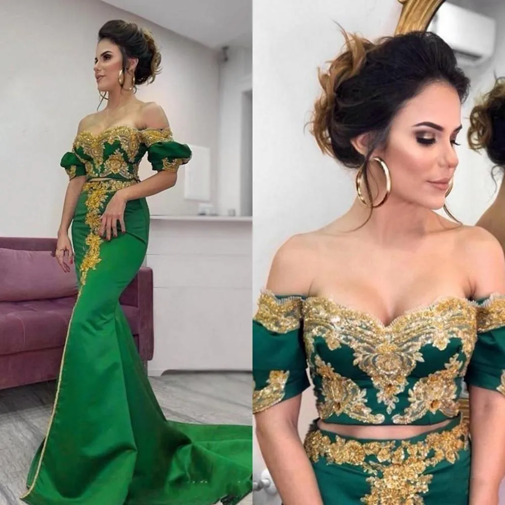 US$343.49-Dubai Designer Handmade Flowers Gold Evening Dresses Long Sleeves  Beading Sequined Evening Gown Real Photo La6684 Even-Description