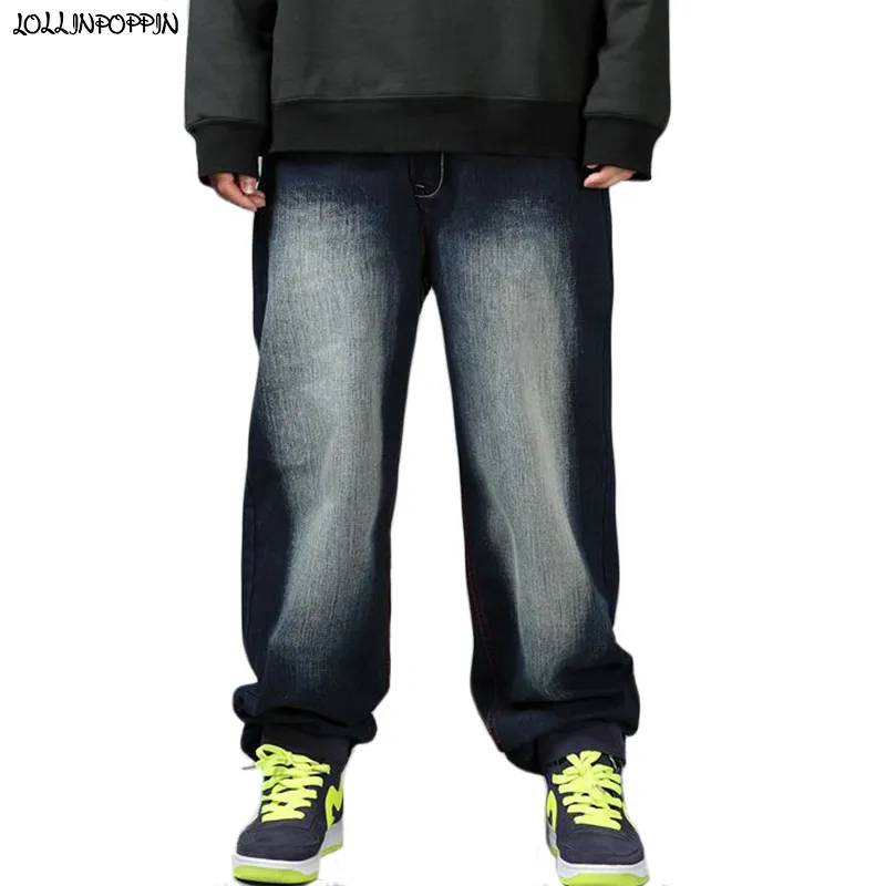 Männer Hip Hop Skateboardfahrer Jeans Plus Größe Herren Lose Baggy Denim Hosen Breites Bein Streetwear Garment Washed Hip Hop Jeans