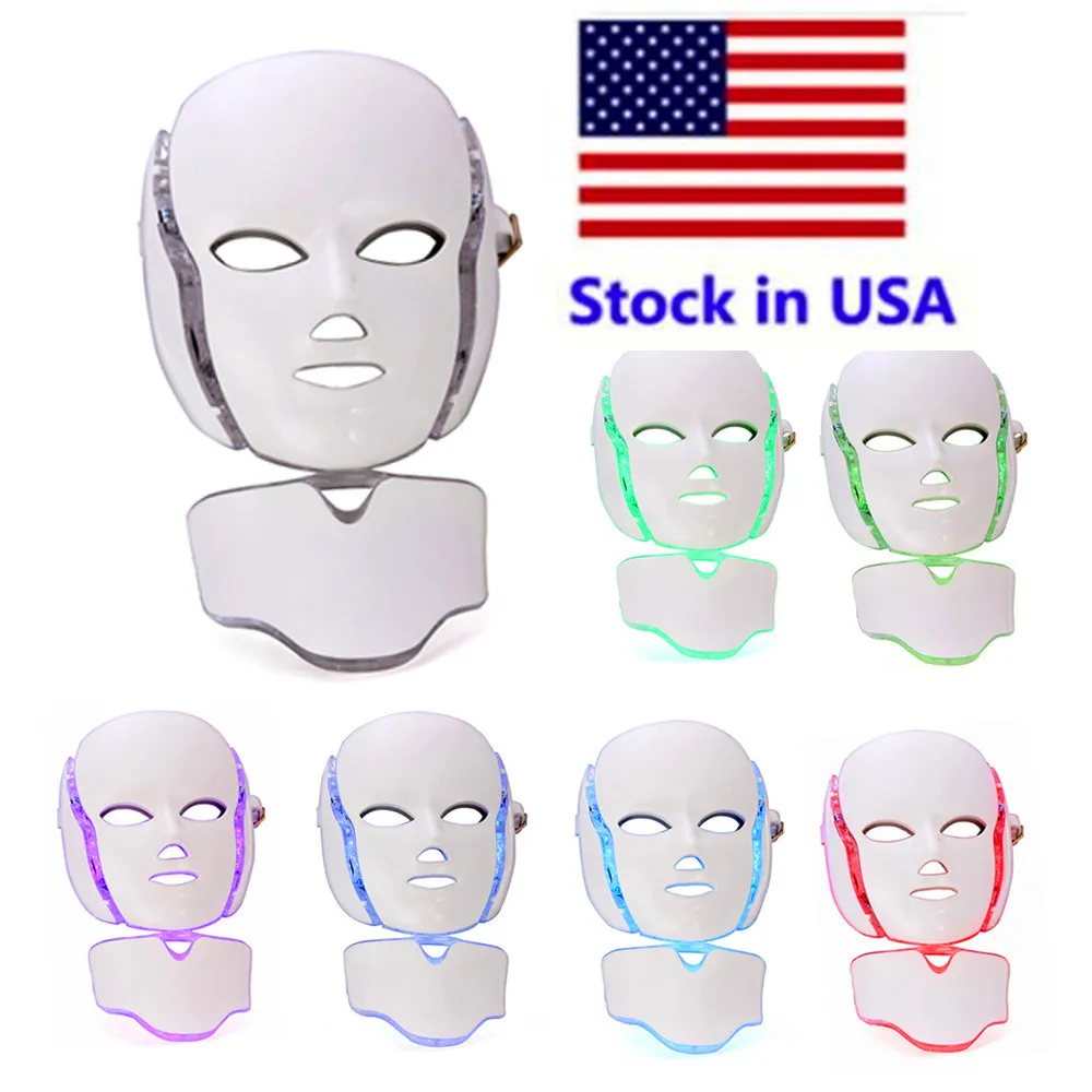 7 color LED phototherapy facial beauty machine LED facial neck mask with micro current skin whitening device DHL free delivery