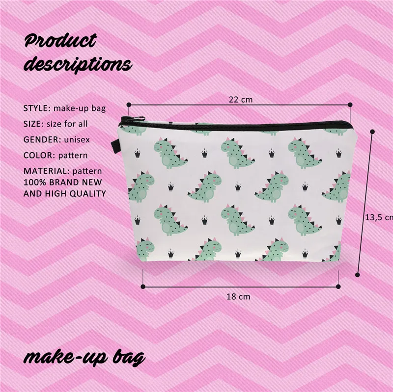 MPB009 Lovely Little Dinosaur 3D Print Travel Makeup Bags Womens