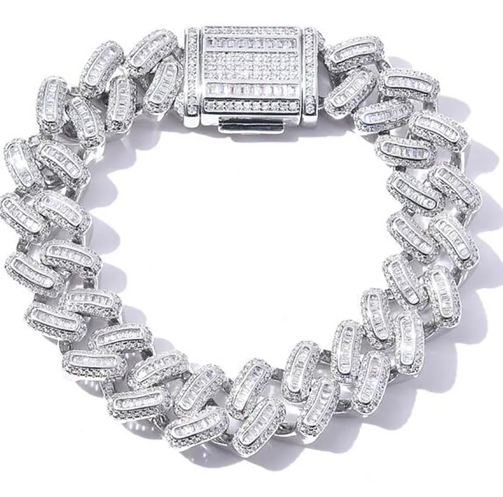 Męskie mrożone Miami Cuban Link Bransoletka 14K Gold Solid Diamonds 15 mm Bracelets Bracelets Cubic Zirconia Jewelry205Q