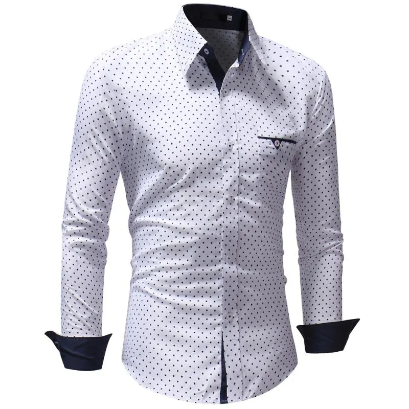 Chemises masculines 2020 Brand Mode Male Shirt Long-Sormes Tops à pois