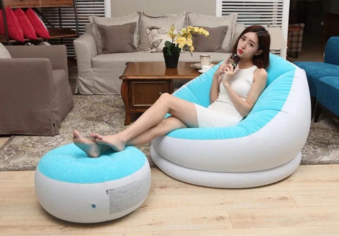 Flocking Inflatable Lazy Sofa Bed Single Sofa Nap Lounge Modern