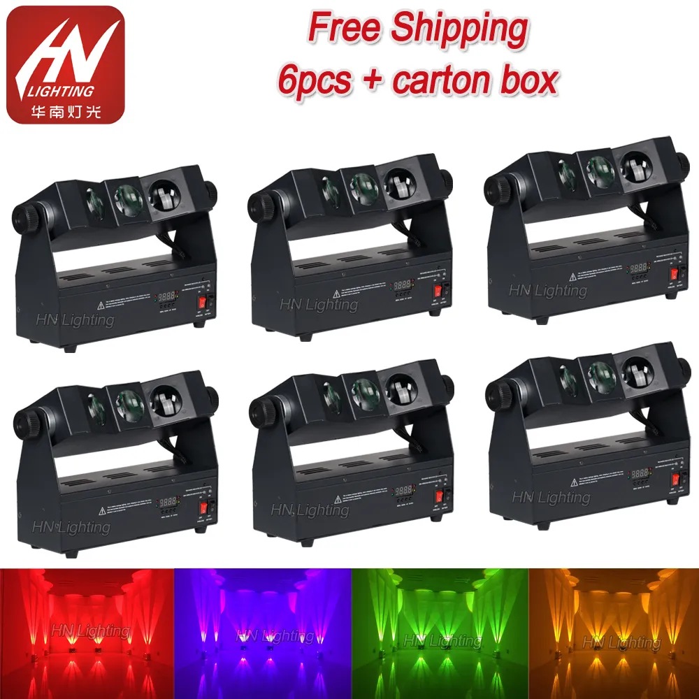 6шт беспроводной DMX LED PAGE LIGHT RGBA 4IN1 Actial Battery Powered Tri Beam Uplights DJ Effect Effect Wall Pasher Uplighting Wedding Party