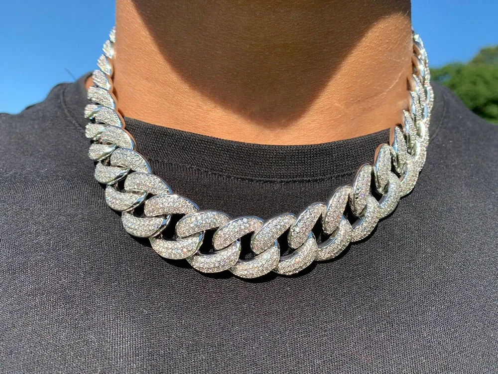 15mm Iced Miami Cuban Link Naszyjnik łańcuchowy Diamentowy 14K Biały Pozłacany Sześcienny Cyrkon Biżuteria 7 cali - 24 cali Najlepsze prezenty