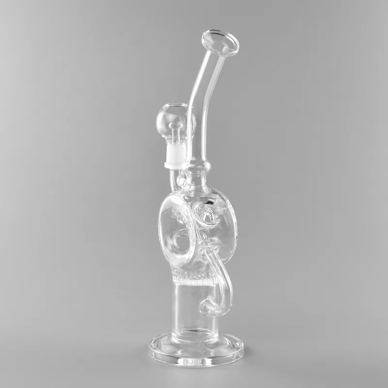Scientific Glass Hookah Oil Rig: 10mm with Honeycomb to Donut Perc, 14mm Male Joint, Height 7 Inches