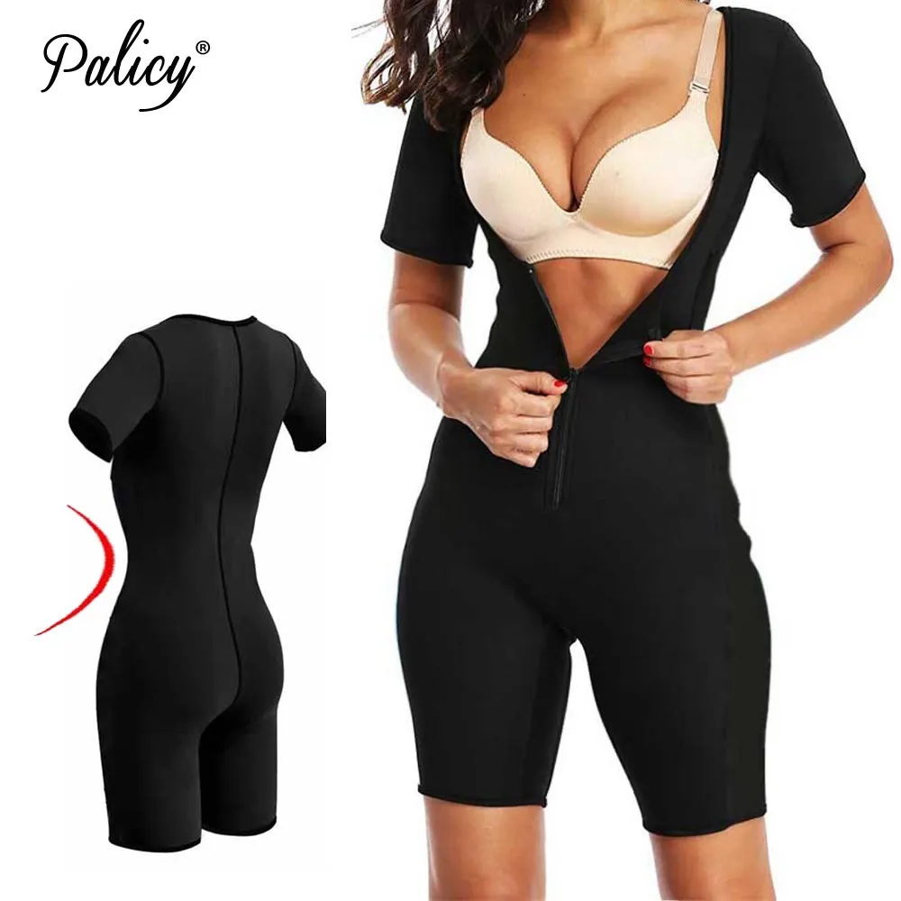 Hot midja tränare kroppen shaper kvinna bantning bastu kostym neopren underbust bodysuit fajas ben shapewear med dragkedja plus storlek Y200710