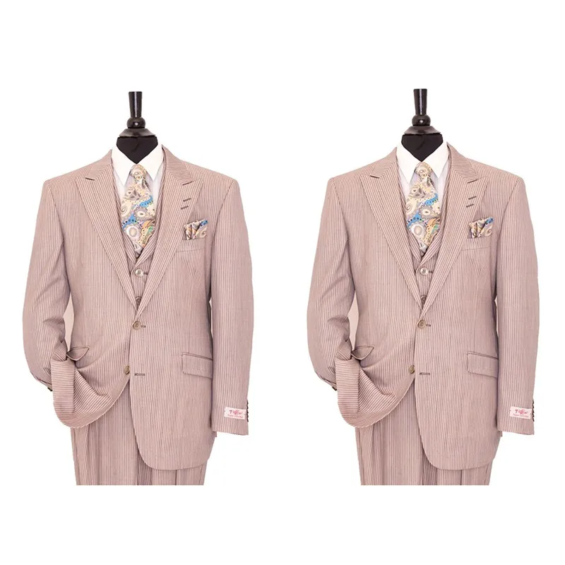 3-częściowy różowy Pilenripe Garnitury Ślubne Przystojny Custom Made Tuxedos Party Formalne Garnitury Biznesowe Peaked Lapel Blazer Dwóch Przycisk Mężczyźni Garnitury
