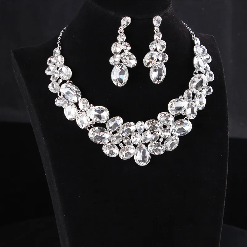 Conjuntos de joyería de boda de alta calidad, collar de plata nupcial y pendientes de cristal para mujer, accesorios de joyería para vestido de fiesta
