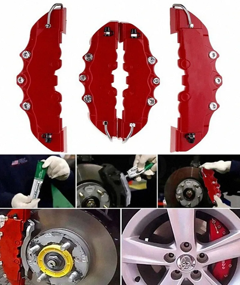 New Plastic 3D Car Caliper Covers Front Rear Kit Truck Red Auto