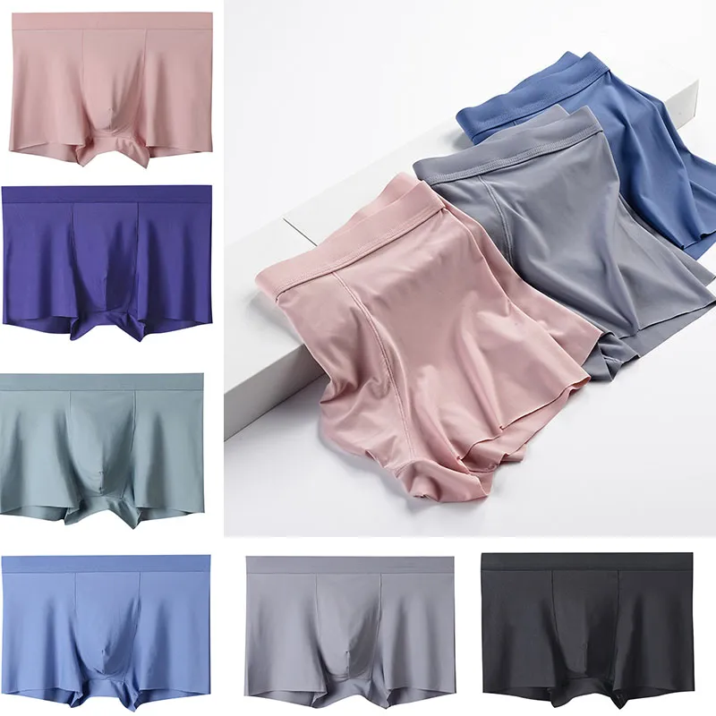 Spandex Nahtlose Unterhosen Herren Eisseidenunterwäsche Atmungsaktive Boxershorts mit mittlerer Taille Hosen Höschen Boxer