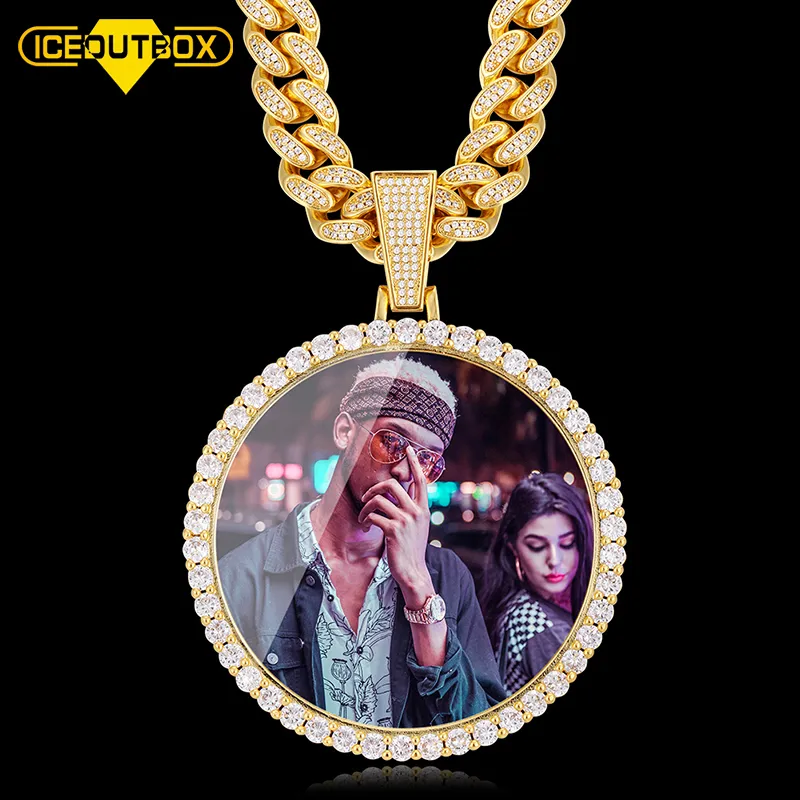 New Oversize Big Round Custom Picture Pendant Necklace Personality Men's Hip Hop Jewelry Exaggeration Rap Style Cubic Zirconia CX200725