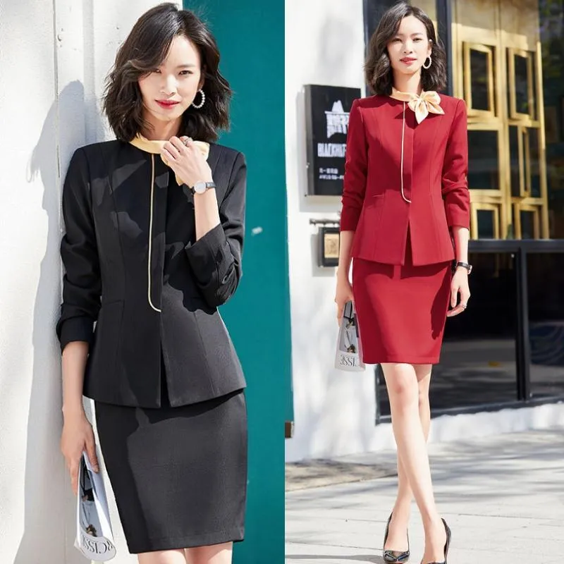Etek ve Ceket Takım Ladies İş Giyim Giyim Ofisi Üniforma Styles ile Moda Siyah Blazer Kadınlar İş Takımları