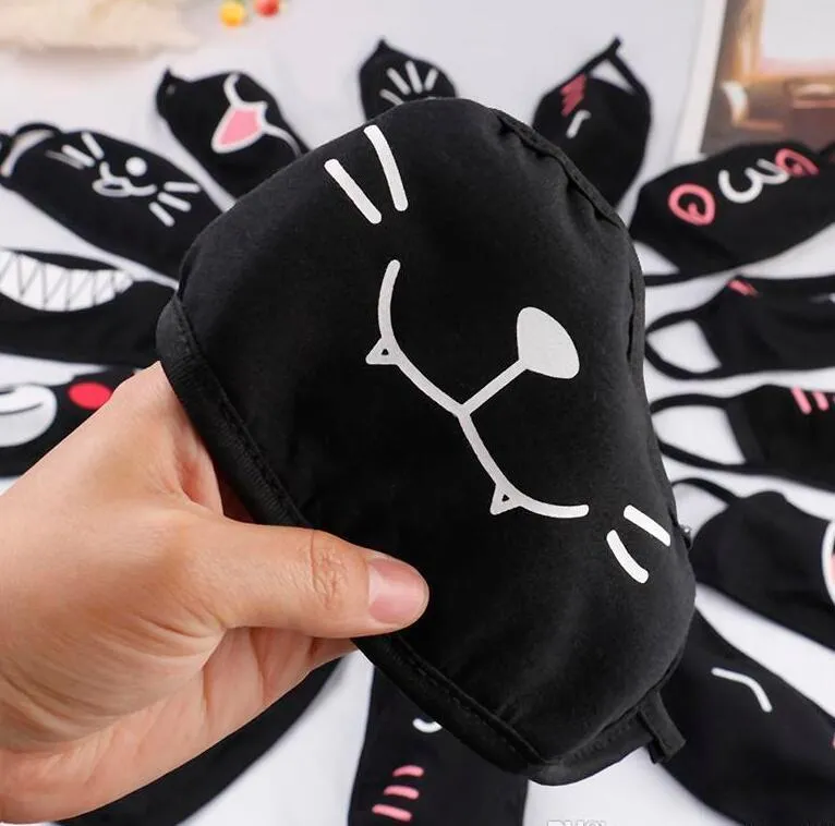 IN Stock Cotton Dustproof Mouth Face Mask Anime Cartoon Lucky tooth Women Men Muffle Face Mouth Masks Black Creative Masks