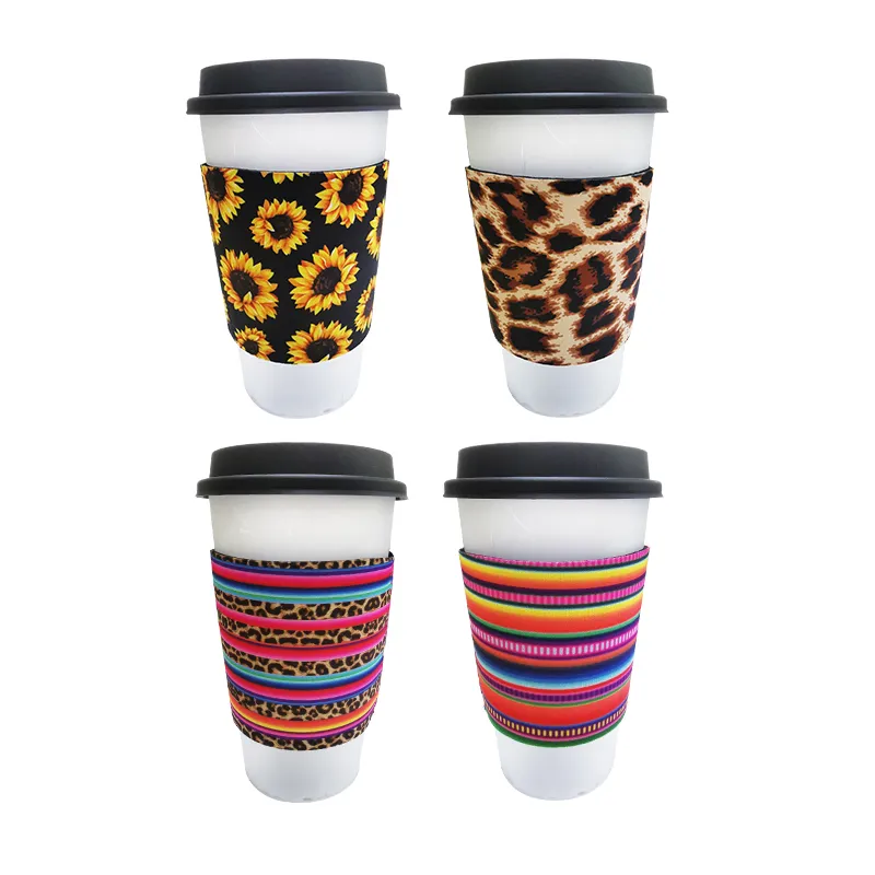 12oz-24oz Coffee Cup Sleeve Neoprene Insulated Reusable Coffee Tea Cup Grip Drink Insulator Leopard Sunflower Baseball Print