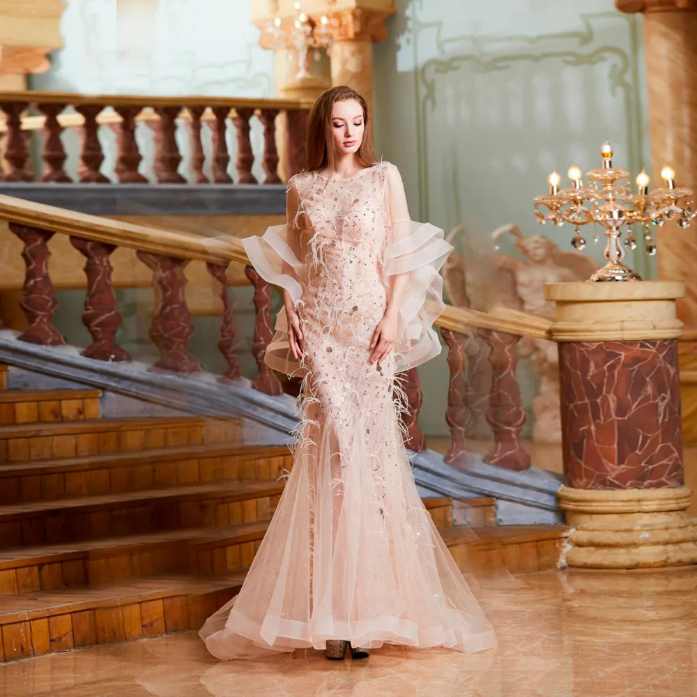 Mermaid prom dress with ruffle on sale train