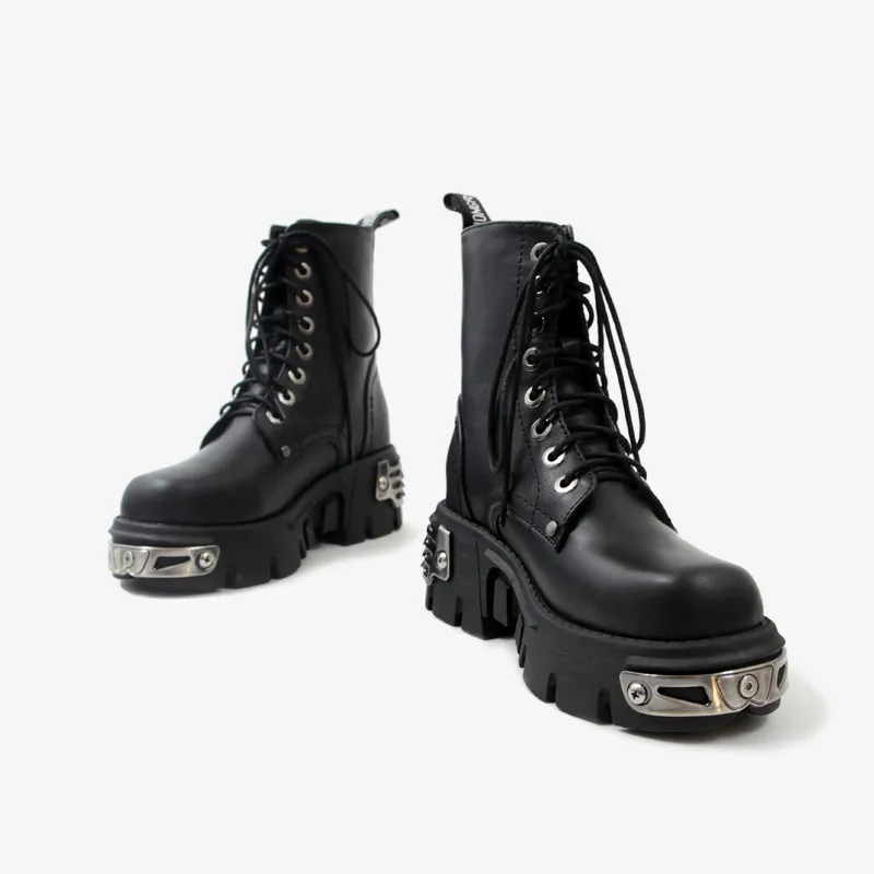Bottes Moto Femme Style Punk - Semelle Épaisse & Talon Compensé - Grandes Tailles - Boucle Décorative - Hiver