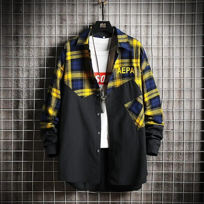 Nowa Moda Męskie Koszulki Plaid Z Długim Rękawem Slim Fit Szczotkowana Koszula Flanelowa 100% Bawełna Harajuku Streetwear Jacekt Koszulki Plus Rozmiar