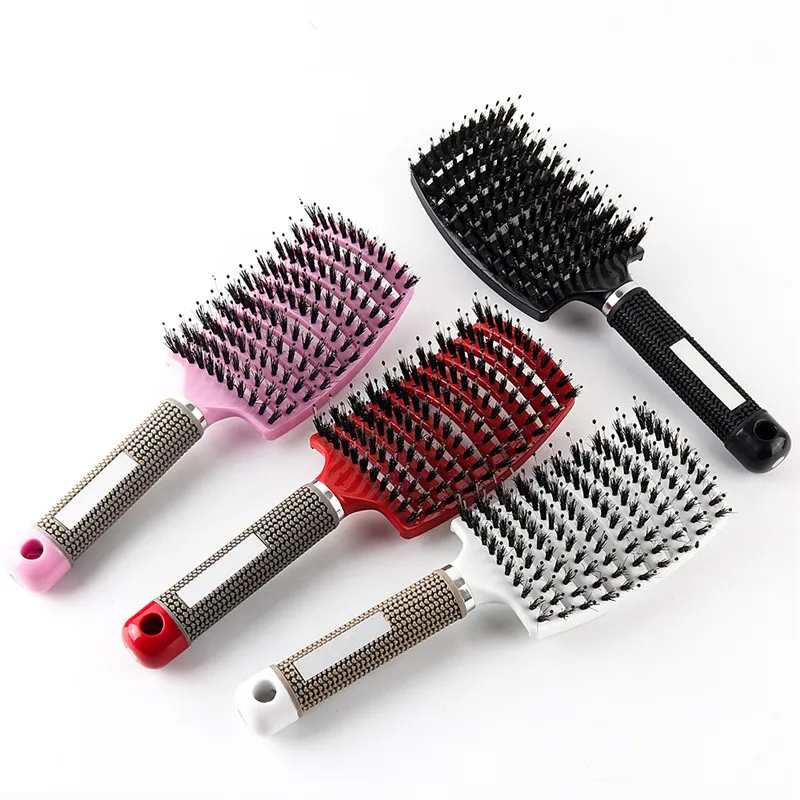 Os mais recentes cabelo escova de cerdas de nylon Detangle Hairbrush Mulheres couro cabeludo Massager Comb para ferramentas salão de cabeleireiro pente