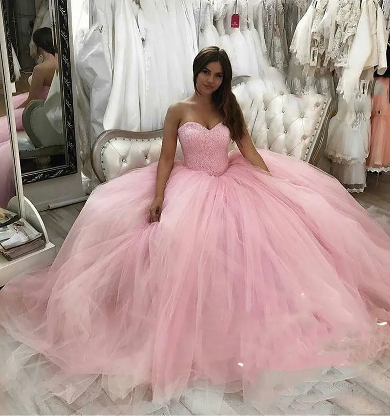 Pink Masquerade Sweet 16 Quinceanera Dresses Ball Gown Corset Sequined Beaded Puffy Tulle Arabic Vestidos De 15 Anos Pageant Prom Gowns From 132 86 DHgate