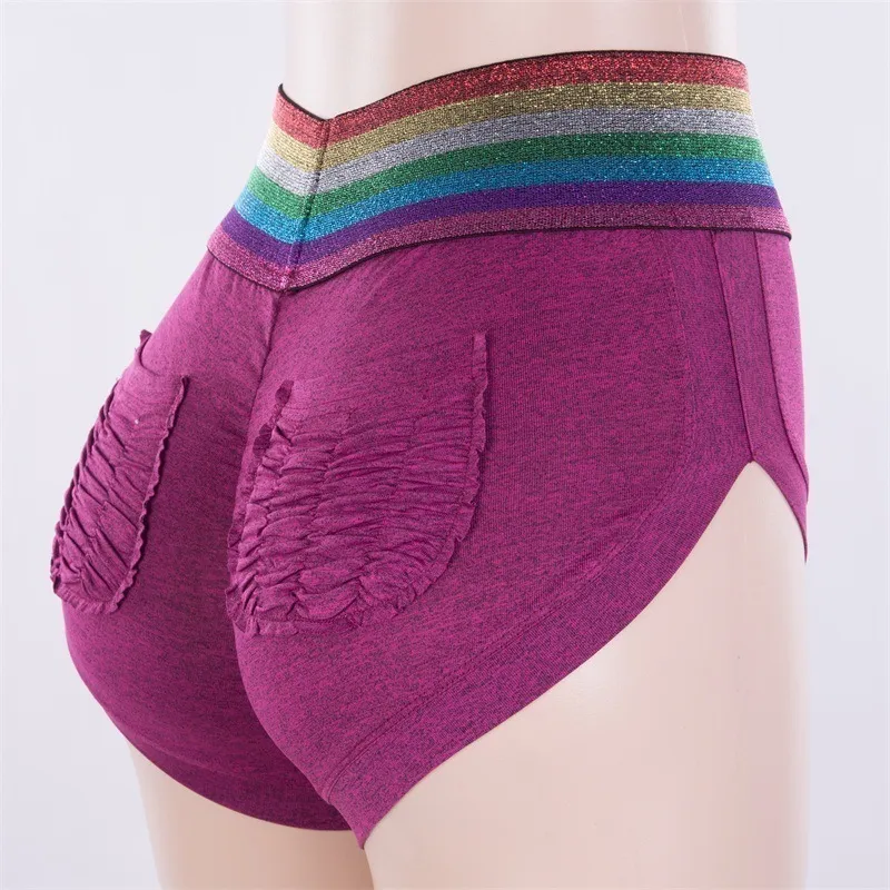 Rainbow Elastic Waist Hot Shorts Women High Side Split Sexy Mini Short Pleated Shaping Shorts Girl Push Up Hip Shorts Breathable (8)
