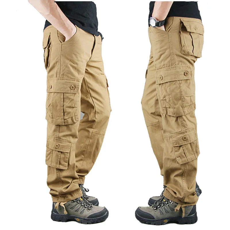 メンズパンツ2021メンズカーゴ男性の戦術的なズボン8ポケット秋のカジュアルコットンビッグサイズのオーバーロールホモブレ