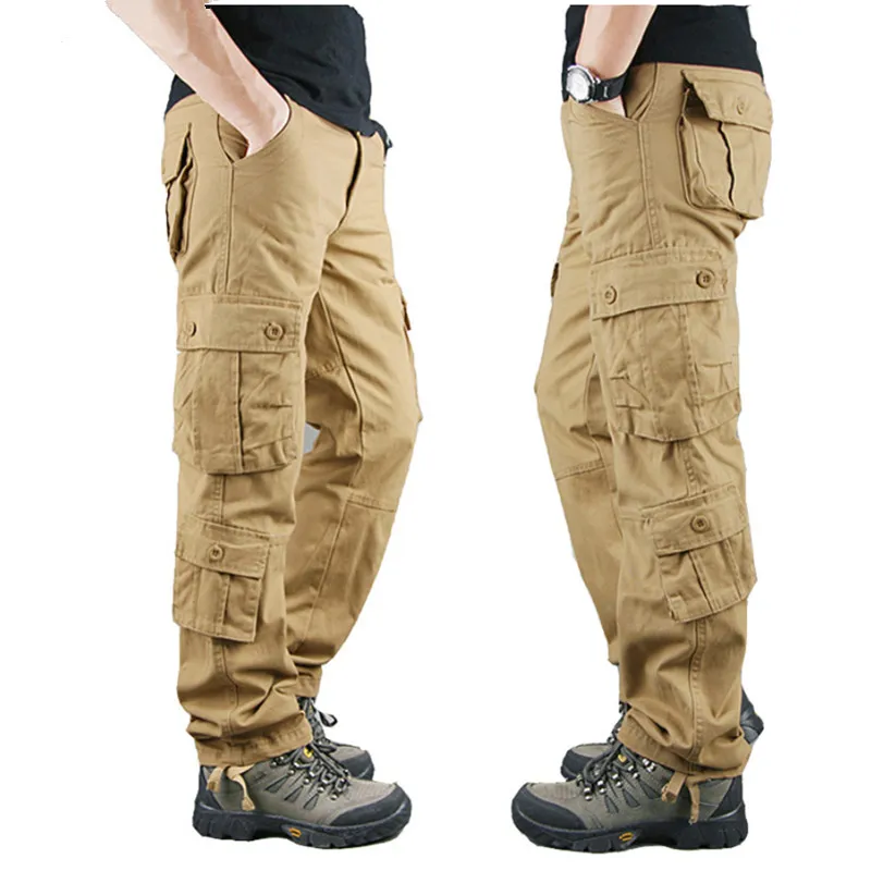 Herrbyxor 2021 Mens Cargo Men Taktiska Byxor 8 Fickor Höst Casual Bomull Stor Storlek Overol Hombre