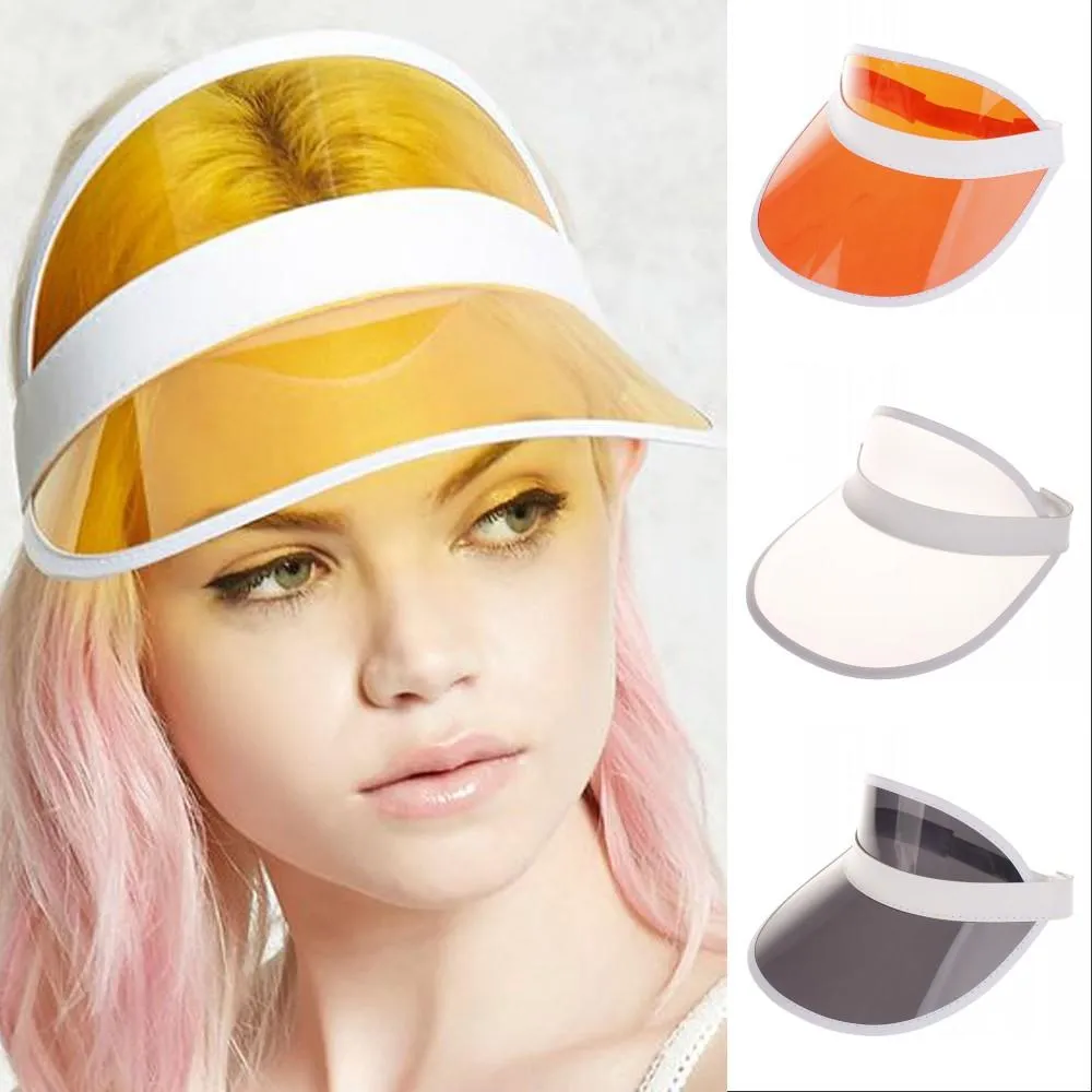 Anti-uv Sommer Sonnenblende Kappe Frauen Männer Farbe Transparent Leere Top Kunststoff PVC Sonnenschutz Hut Fahrrad Sonnenschirm Sport Zubehör