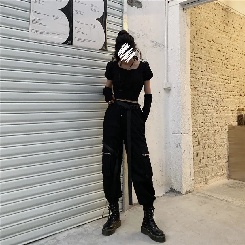 Goth Cargo Pants Women Harajuku Streetwear High Waist Cargo