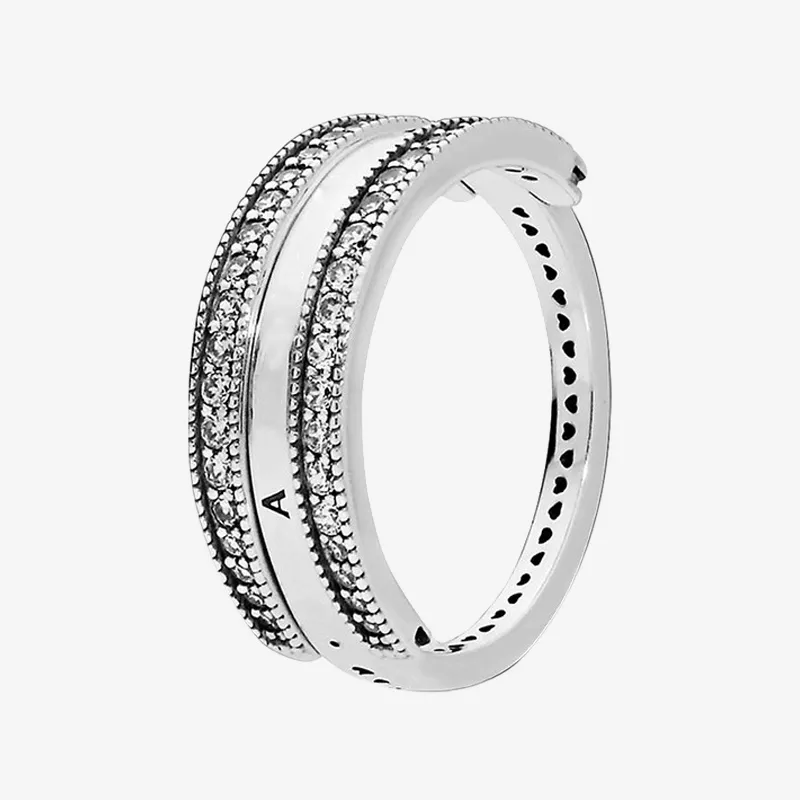 Authentieke 925 sterling zilveren liefde harten ring vrouwen meisjes bruiloft sieraden voor Pandora Clear CZ Diamond ringen set met originele doos