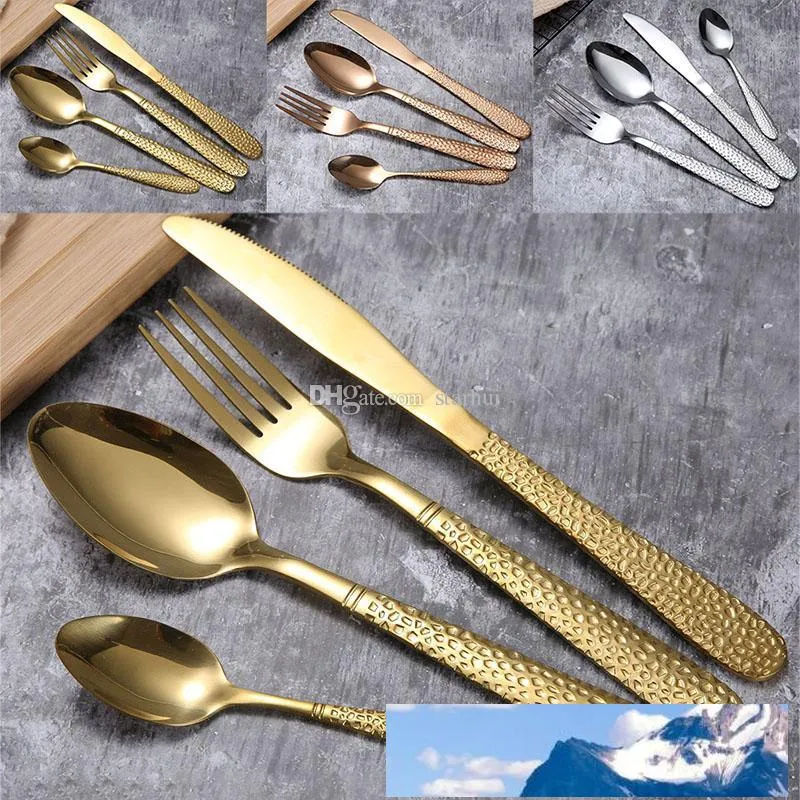 Rostfritt stål Guld Väskor Sätta Sked Gaffelkniv Beståndssatser Middag Steak Soup Kaffe Ice Cream Spoon Kitchen Utensil DHL WX9-1155