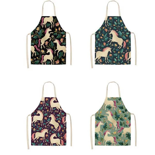 Female Sleeveless Cartoon Apron Cotton And Hemp Pinafore Floral Prints Cooking Aprons For Home Kitchen Popular Creative