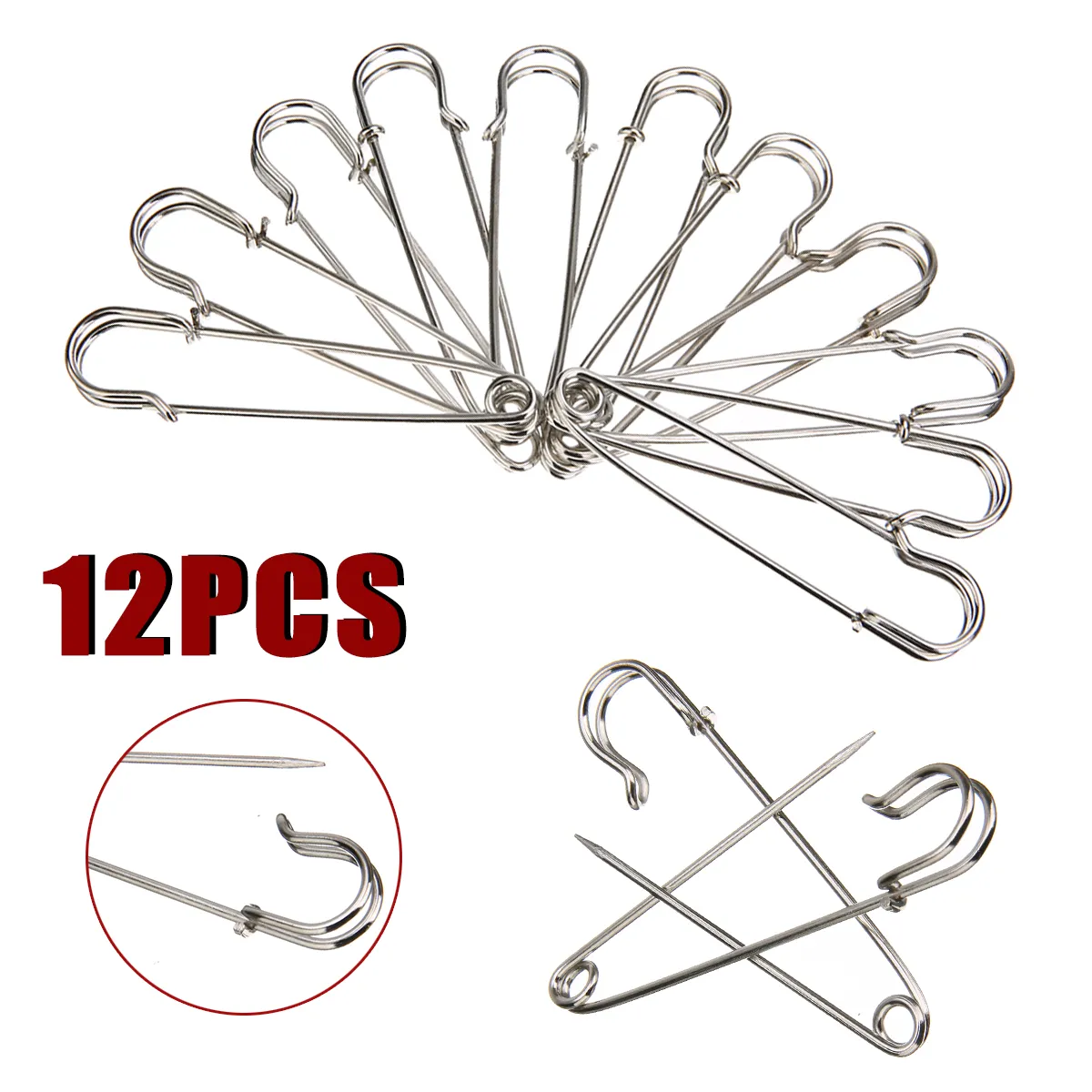 12pcs Large Heavy Duty Stainless Steel Big Jumbo Safety Pin Blanket Crafting for Making Wedding Bouquet Brooch DIY Decoration