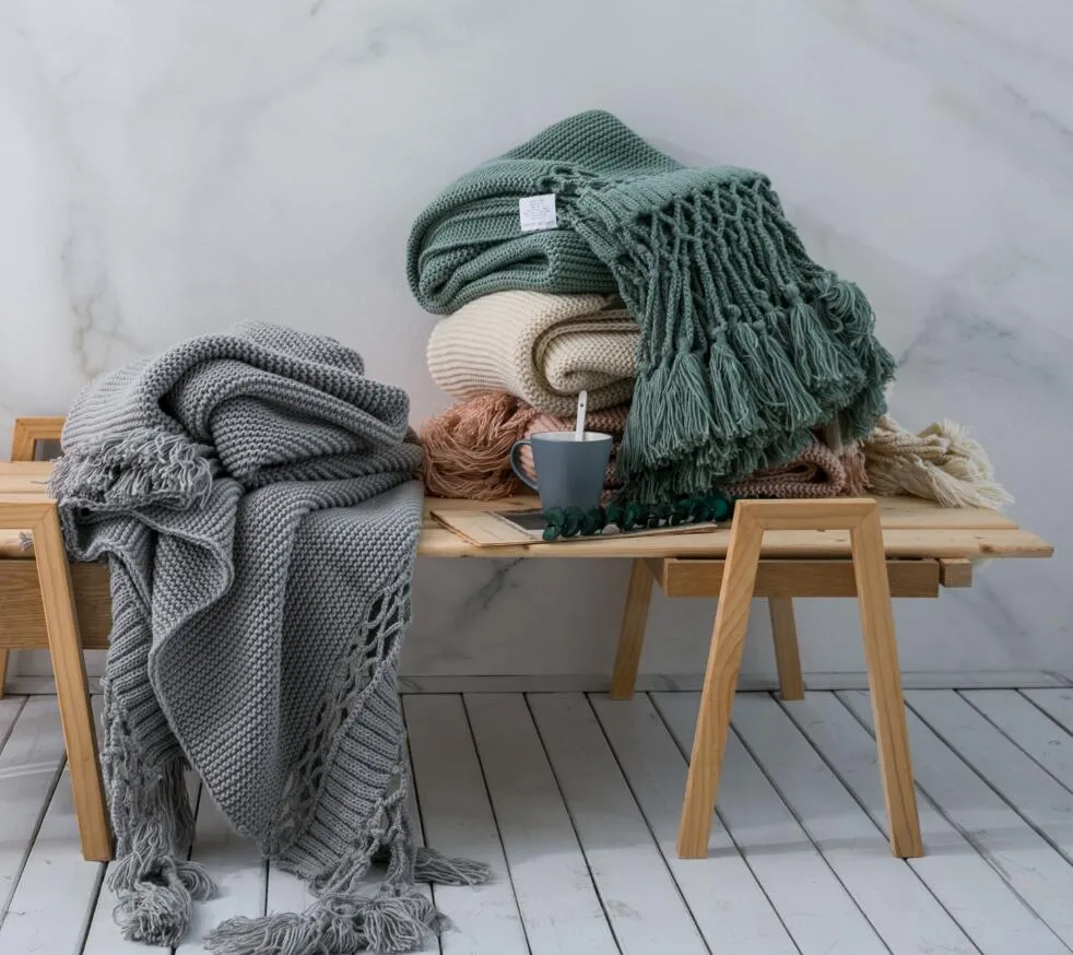 Couvertures à pampilles style américain couverture en soie tricotée à la main canapé sieste couverture de climatisation accessoires Photo