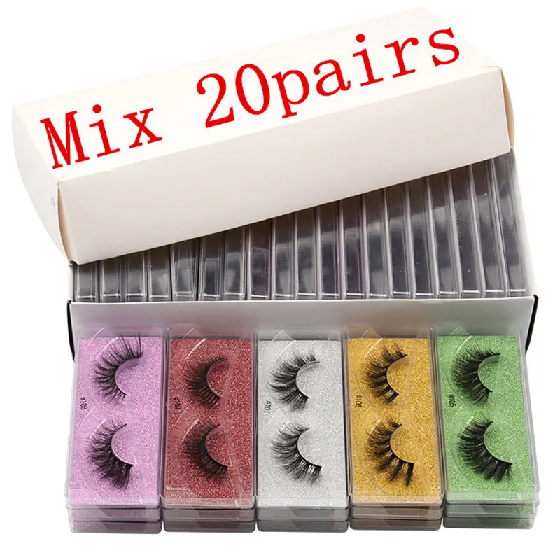 Faux cils 3D 20 paires/ensemble gros faux cils maquillage cils en vrac boîte d'emballage de cils colorés