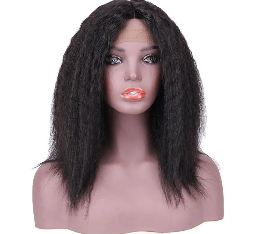 Bellahair Kinky Siyah Kadınlar Brazlian İnsan Virgin Saç Peruk Öncesi Mızraplı Orta Cap Düz Dantel Açık Peruk