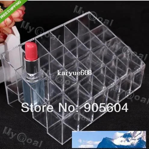 Prático Acrílico claro Cosmetic 24 Makeup Lipstick armazenamento Display Stand Case Titular Organizador Maquiagem cremalheira