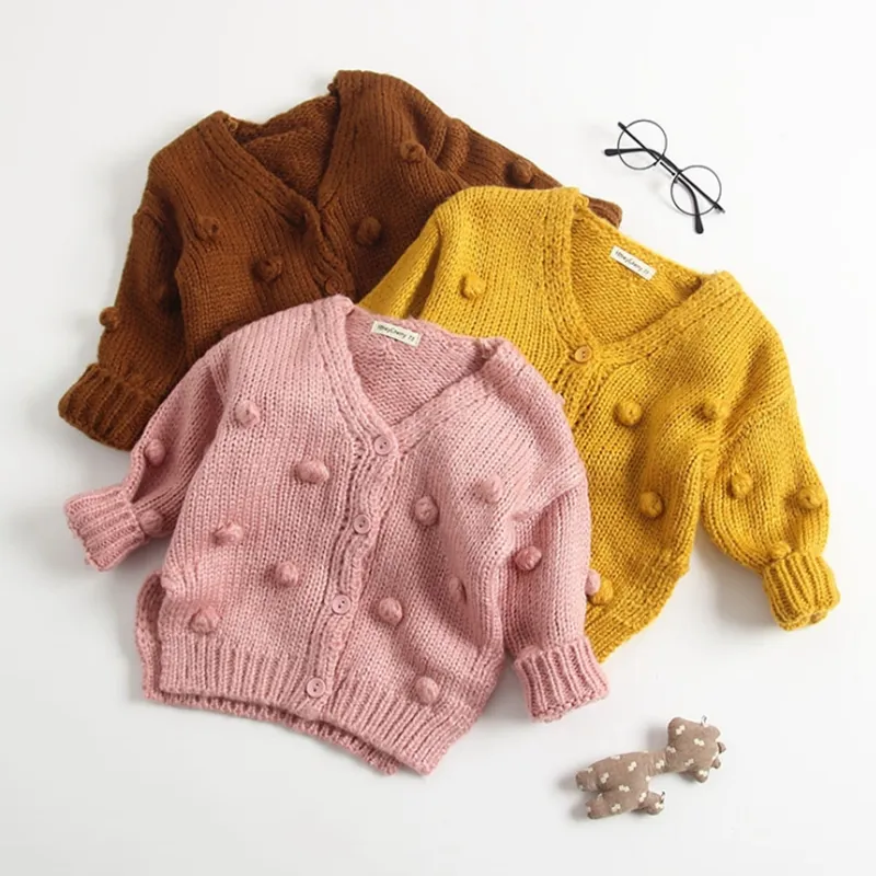 Bébé Fille Pull Bubble Ball Tricoté Cardigan Coton Pur Couleur Chandails Manteau Infantile Filles Hiver Outwears Nouveau-Né Vêtements DW4382