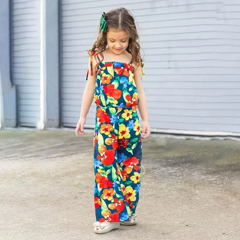 Summer flower girls jumpsuit floral girls braces suspenders fashion beach pants kids designer clothes girls trousers kids clothes