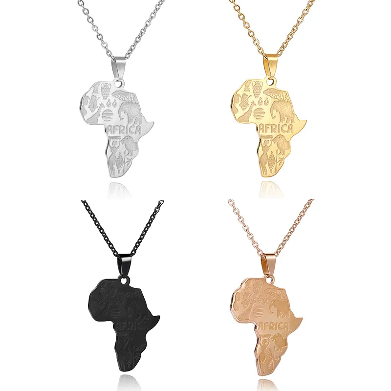 حار بيع الرجال إمرأة الهيب هوب خريطة أفريقيا قلادة القلائد الفولاذ المقاوم للصدأ فاسق مجوهرات قلادة IN0728