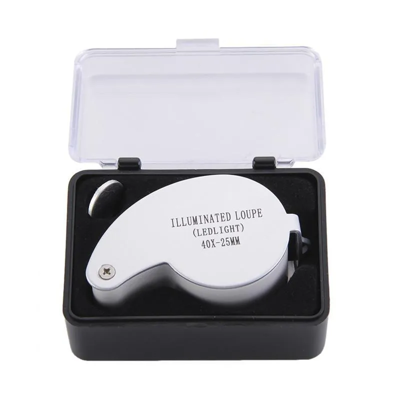 Loupe grossissante 40X 25mm 40X25mm 40x25 bijoutier lumière LED loupe en verre vente en gros livraison directe nouveau