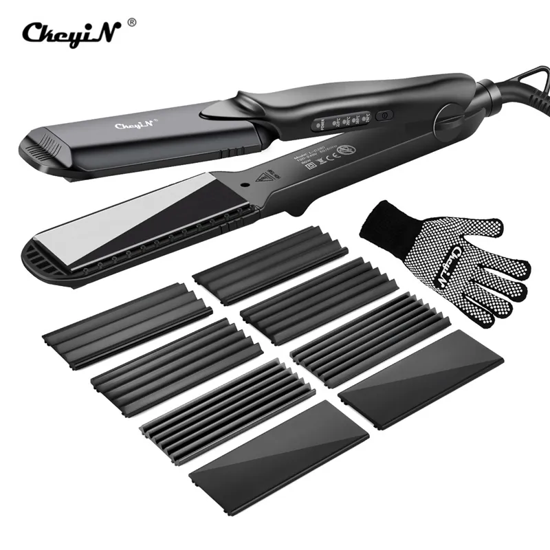 4-in-1 Vrouwen Verwisselbare platen Haarstijlen Krimpen Iron Crimper Haarstyling Tool Diepgolf Rechting Ijzer CX200721