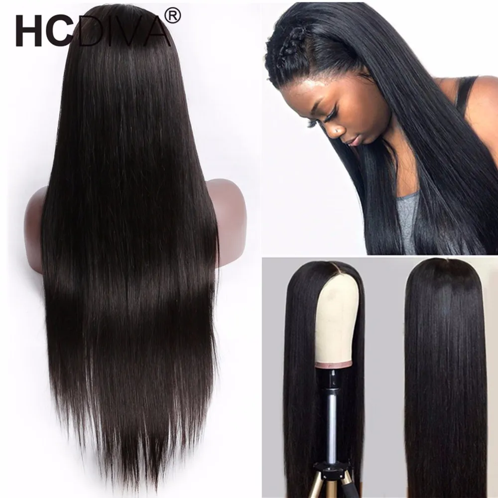 Brasilianska Virgin Mänskliga Hår Parykar Straight 13 * 4 Lace Front Pre Plocked With Natural Hairline För Black Women 14-34 tum