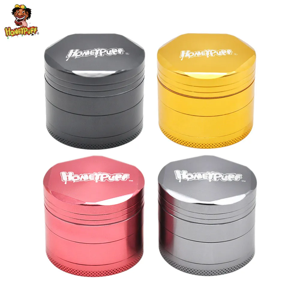 Honeypuff 50mm 4 lager Metal tobakskvarn SHARP Diamant Tänder CNC Aluminium Spice Tobacco Cursher Herb Grinder