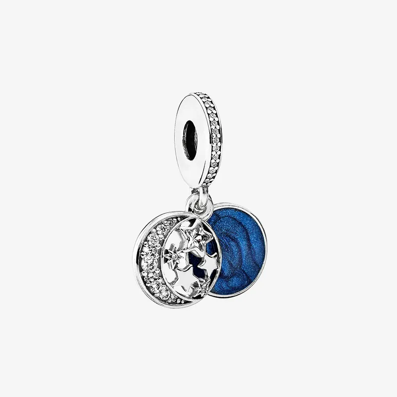 Moon and Blue Sky Dangle Charm Bracelet Pendant Necklace Making Accessories with Original box for Pandora 925 Sterling Silver Charms