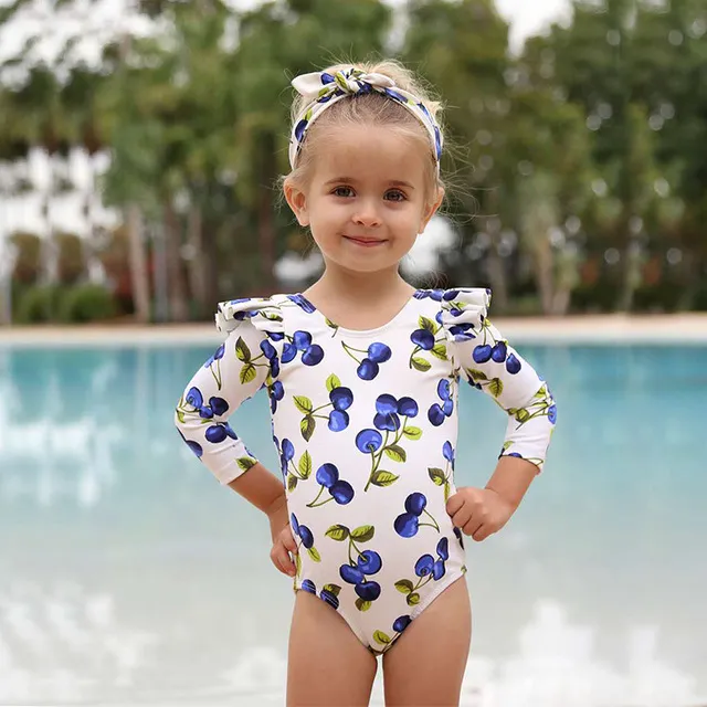 Kids Girl Bubble Long Sleeve Children Swimwear One Piece Rash Guard For Baby Girl Summer Bathing Suit Little Girl Swimsuit